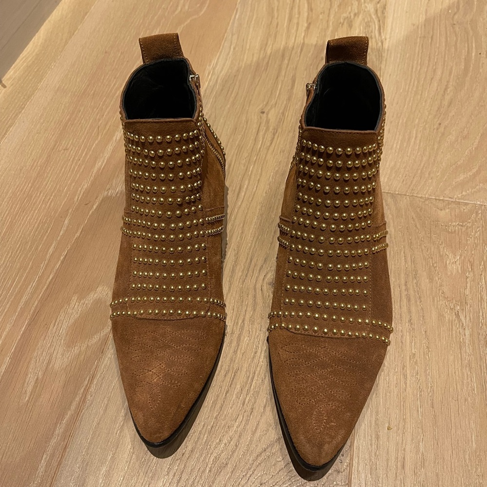 Anine Bing Brown Suede Studded Ankle Booties - Picture 2 of 6